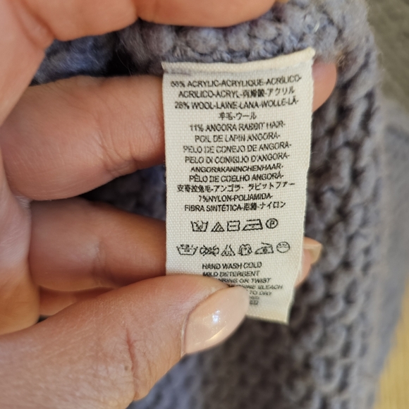 Free People Chunky Wool Blend Sweater Size M Blue Knit Oversized Relaxed Spring - Picture 4 of 5